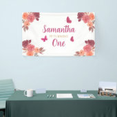 Elegantes Boho-Wasserfarben-Blumen-Erstes-Geburtst Banner (Messeveranstaltung)