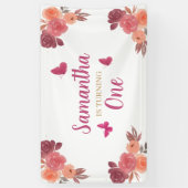 Elegantes Boho-Wasserfarben-Blumen-Erstes-Geburtst Banner (Vertikal)