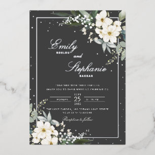 Elegantes Boho-Wasserfarben-Blumen-Hochzeit in Sch Folieneinladung
