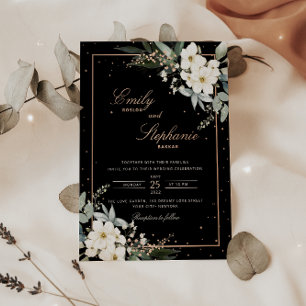Elegantes Boho-Wasserfarben-Blumen-Hochzeit in Sch Folieneinladung