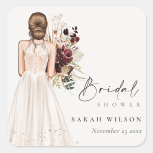 Elegantes Boho-Weißes Hochzeitskleid Brautparty Quadratischer Aufkleber