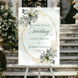 Elegantes Boho-Weißrosen-Hochzeits-Willkommensschi Poster