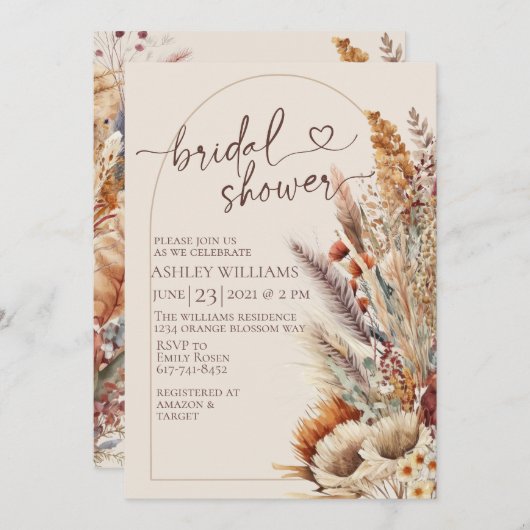 Elegantes bohobasisches Brautparty Einladung (Vorne/Hinten)