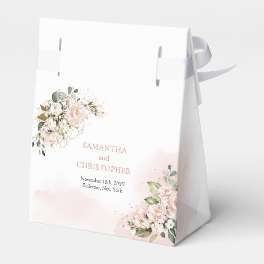 Elegantes bohrosafarbenes Rosengrün Gold Geschenkschachtel (Rückseite)