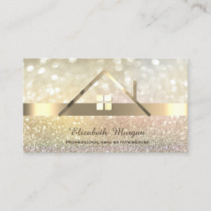 Elegantes Bokeh Gold Immobilienmakler Hausdach Visitenkarte