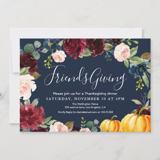 Elegantes Bordeaux-Erntedank Einladung (Vorderseite)