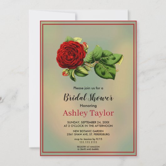 Elegantes bordeauxfarbenes Brautparty der rote Ros Einladung (Vorderseite)