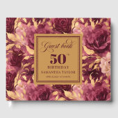 Elegantes bordeauxfarbenes Gold Rose 50. Gästebuch (Vorderseite)
