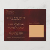 Elegantes bordeauxfarbenes Hochzeitsstil Save the Ankündigungspostkarte (Rückseite)