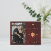 Elegantes bordeauxfarbenes Hochzeitsstil Save the Ankündigungspostkarte (Stehend Vorderseite)