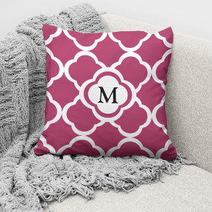 Elegantes bordeauxfarbenes Muster mit Monogramm Kissen