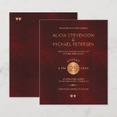 Elegantes Bordeauxgold Einladung zur Hochzeit (Vorne/Hinten)