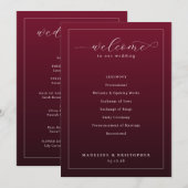 Elegantes bordeauxrotes Hochzeitsprogramm Programm (Vorne/Hinten)