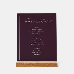 Elegantes bordeauxrotes minimalistisches Bar-Menü Acrylschild