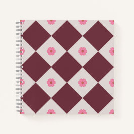 Elegantes bordeauxrotes und graues Blumen-Diamant- Notizblock