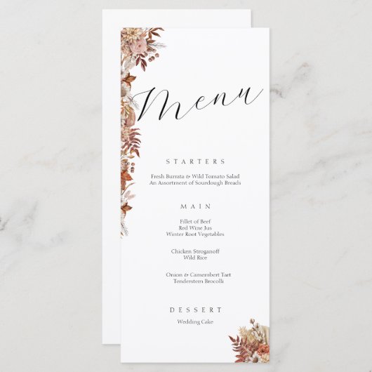 Elegantes Botanicals Herbstmenü Menükarte (Vorne/Hinten)