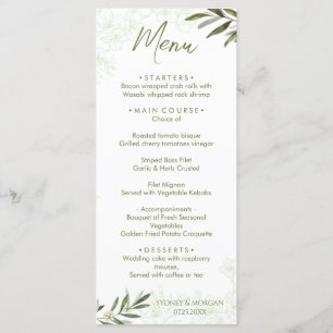 Elegantes botanisches Abendessen mit floraler Atmo Menükarte