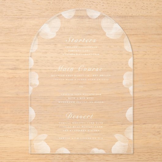 Elegantes Botanisches Akryllisches Hochzeitsempfan Acryleinladungen (Vorderseite)