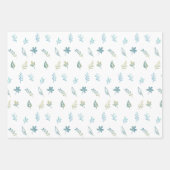 Elegantes botanisches Babyblau-Blätter Geschenkpapier Set (Vorderseite)