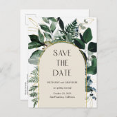 Elegantes botanisches Beige QR Code Hochzeit rett Ankündigungspostkarte (Vorne/Hinten)