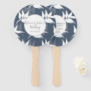 Elegantes botanisches Blatt Navy-Weiß-Muster Hochz Fächer