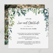 Elegantes botanisches Blätter Foto Hochzeit Dankeskarte (Vorne/Hinten)