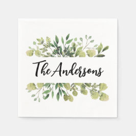 Elegantes Botanisches Blätter mit Familiennamen Serviette
