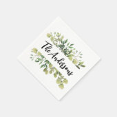 Elegantes Botanisches Blätter mit Familiennamen Serviette (Ecke)