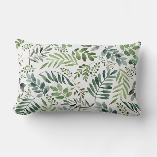 Elegantes botanisches Blätter Wasserfarbe Kissen (Vorderseite)