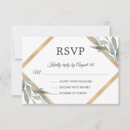 Elegantes botanisches Blätterblatt Gold Hochzeit RSVP Karte