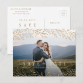 Elegantes botanisches Blattgold-Foto Save the Date Postkarte (Vorne/Hinten)