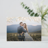 Elegantes botanisches Blattgold Foto Vielen Dank Dankeskarte (Stehend Vorderseite)