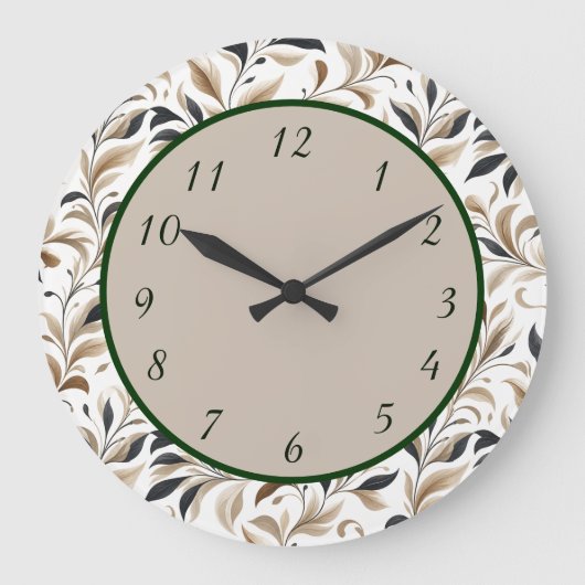 Elegantes botanisches Blattmuster-Design Große Wanduhr (Vorderseite)