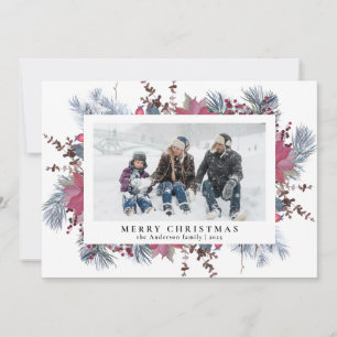 Elegantes botanisches Blattwerk & Weihnachtsstern Feiertagskarte