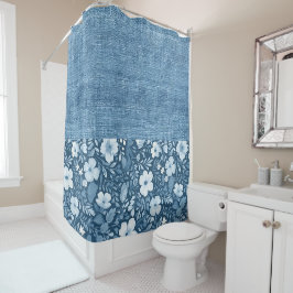 Elegantes botanisches blaues Imitat Denim Look hal Duschvorhang
