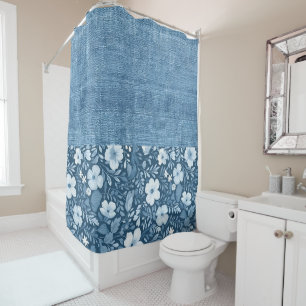 Elegantes botanisches blaues Imitat Denim Look hal Duschvorhang