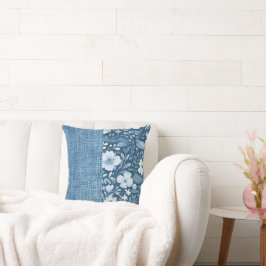 Elegantes botanisches blaues Imitat Denim Look hal Kissen