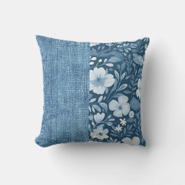 Elegantes botanisches blaues Imitat Denim Look hal Kissen