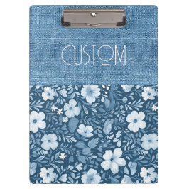 Elegantes botanisches blaues Imitat Denim Look Klemmbrett