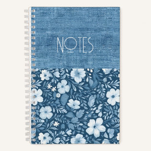 Elegantes botanisches blaues Imitat Denim Look Notizblock