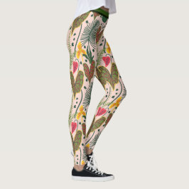 Elegantes Botanisches Blume Grünmuster Leggings