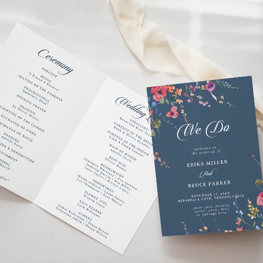 Elegantes botanisches Blumen- Hochzeitsprogramm mi Programm