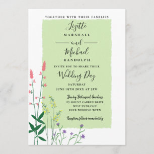 Elegantes botanisches Blumengrün Moderne Hochzeit Einladung