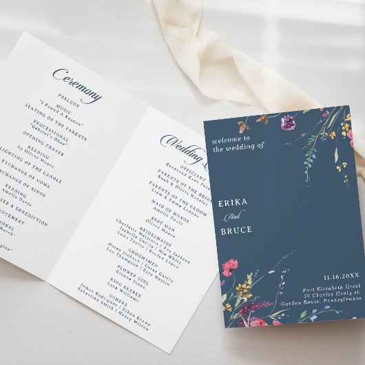 Elegantes botanisches Blumenhochzeitsprogramm gefa Programm
