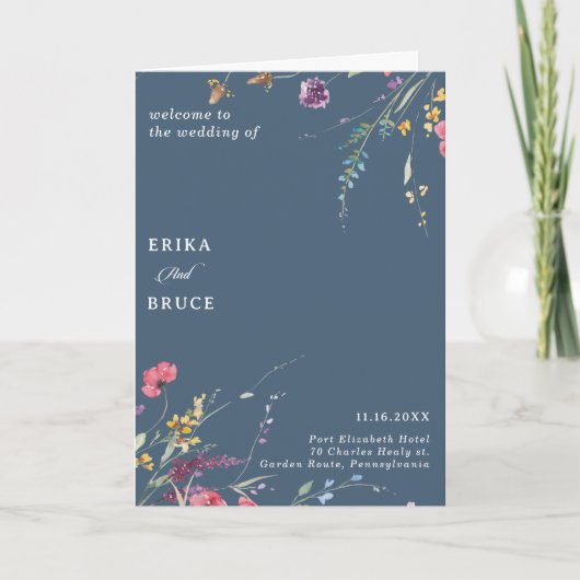 Elegantes botanisches Blumenhochzeitsprogramm gefa Programm (Vorderseite)