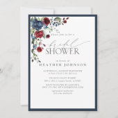 Elegantes botanisches Brautparty des Blue Burgundy Einladung (Vorderseite)