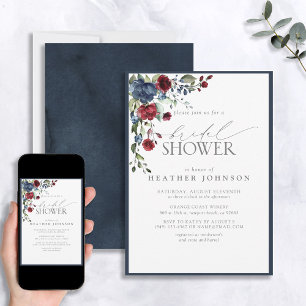 Elegantes botanisches Brautparty des Blue Burgundy Einladung