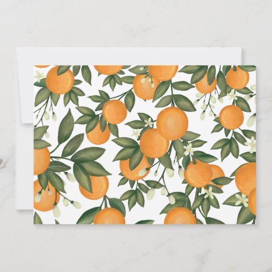 Elegantes botanisches Citrus Orange Brautparty Einladung (Rückseite)