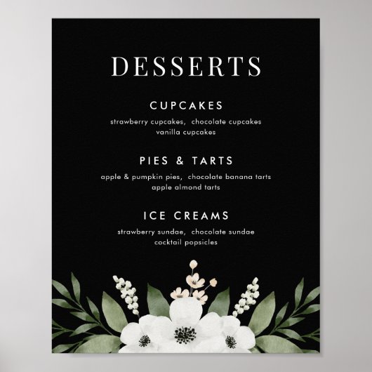 Elegantes botanisches Dessert Bar Menu Unterschrif Poster (Vorne)