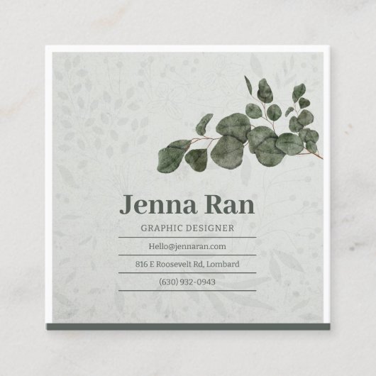 Elegantes botanisches Eukalyptus-Minimalistisches  Quadratische Visitenkarte (Vorderseite)